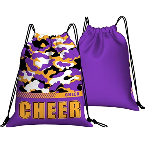 Drawstring Backpack Waterproof Gym Drawstring Bags Sports String Bag Camo Sackpack-Purple Gold Cheer Drawstring Bag - color: Cheer Drawstring Bags-camo Purple Gold
