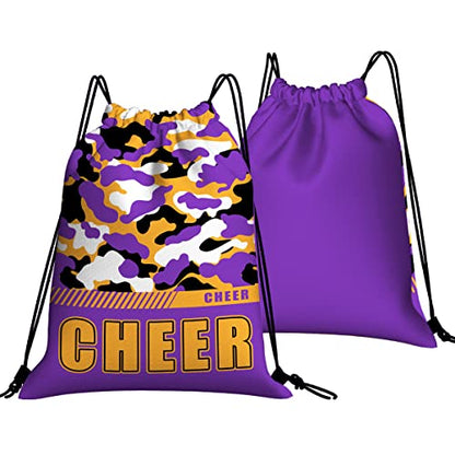 Drawstring Backpack Waterproof Gym Drawstring Bags Sports String Bag Camo Sackpack-Purple Gold Cheer Drawstring Bag - color: Cheer Drawstring Bags-camo Purple Gold