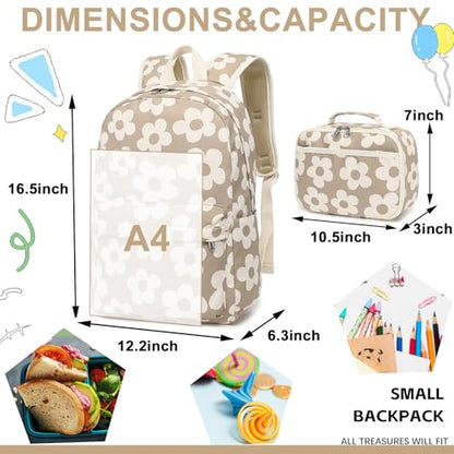 Bluboon Backpack for Girls Kids Preschool Backpack with Lunch Box Kindergarten Bookbag Toddler School Bags Set - color: Brown-large Florar