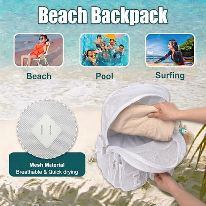 Mesh Backpack for Girls Boys, Heavy Duty Semi-Transparent Mesh Bookbag Womens Mens Mesh Backpacks for School, Sports, Beach, Swimming, Travel - White - color: White