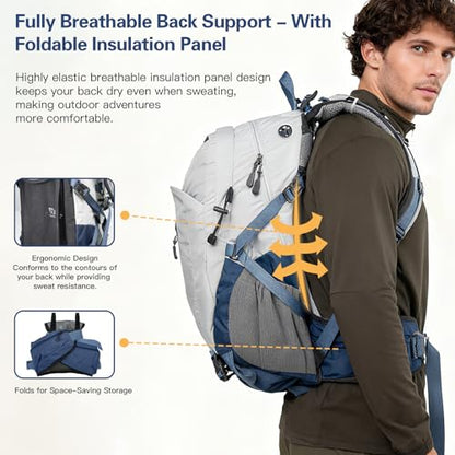 Farmer&Donkey Hiking Backpack, 40L Waterproof Camping Backpack with Packable Back Panel & Rain Cover, Men Women Rucking Backpacking Backpack Outdoor Sport Lightweight Travel Daypack for (Grey) - color: Grey