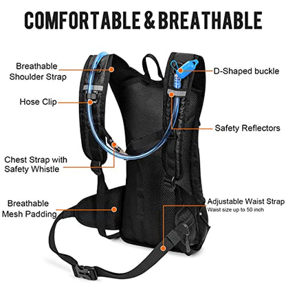 G4Free Insulated Hydration Backpack Pack with 2L BPA Free Bladder for Outdoor Running Hiking Cycling Camping - color: Black