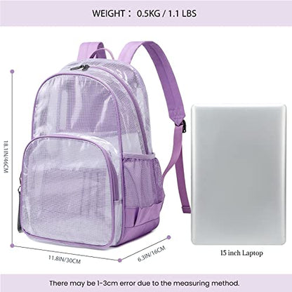 mygreen Purple Backpack Clear Mesh PVC School Backpack Heavy Duty for Work, Security, Sporting Events Large - color: Purple