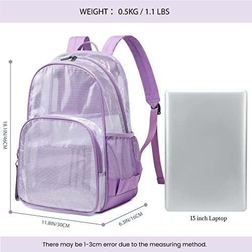 mygreen Purple Backpack Clear Mesh PVC School Backpack Heavy Duty for Work, Security, Sporting Events Large - color: Purple