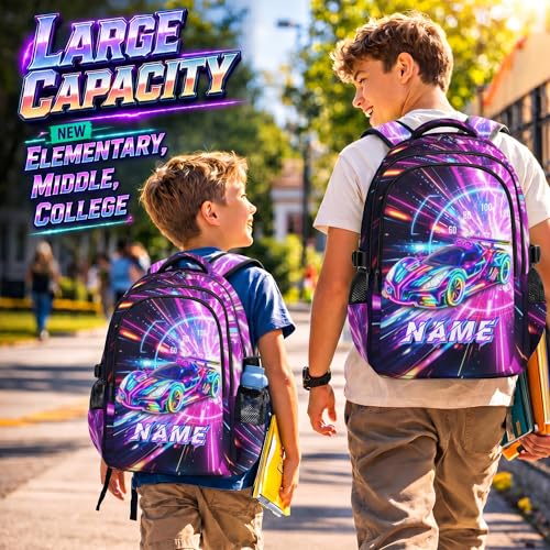 Personalized Backpacks Racing Car Backpack for Kids Teens School Elementary to Middle, Custom Large Capacity Bookbag for Travel Camping Students - color: Blue