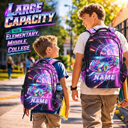 Personalized Backpacks Racing Car Backpack for Kids Teens School Elementary to Middle, Custom Large Capacity Bookbag for Travel Camping Students - color: Blue