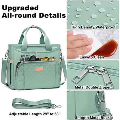 AIJIEKE Large Insulated Lunch Bag for Men Women, Leakproof Work Lunch Box | Keeps food fresh 8-12 hours. Spacious multi-pocket design with a removable strap. Water-resistant and easy-wipe interior - color: Green