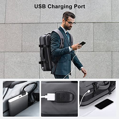 HOMIEE 40L Expandable Carry on Backpack Fit 15.6 Inch Laptop with USB Charging Port for Business Weekender, TSA Approved Personal Item Travel Backpack Waterproof Luggage Suitcase - color: Grey