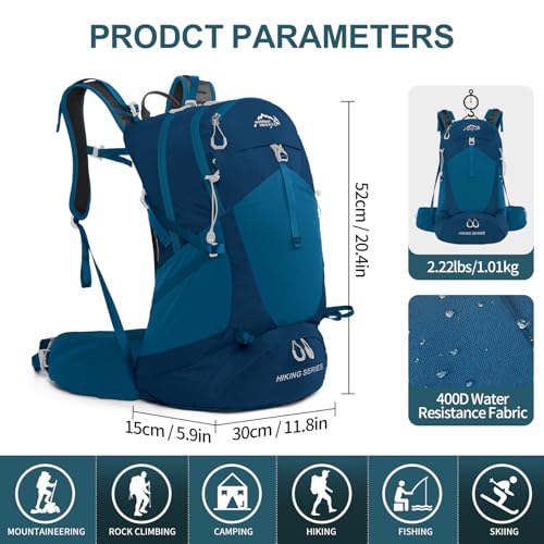 IX INOXTO Hiking Backpack, 26L/40L Waterproof Hiking Daypack with 3L Water Bladder and Rain Cover, Lightweight Travel Camping Backpack for Men Women (Blue) - color: Blue