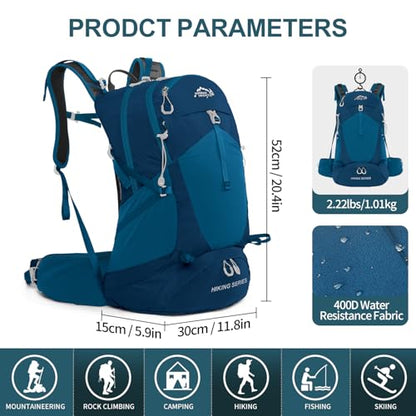 IX INOXTO Hiking Backpack, 26L/40L Waterproof Hiking Daypack with 3L Water Bladder and Rain Cover, Lightweight Travel Camping Backpack for Men Women (Blue) - color: Blue