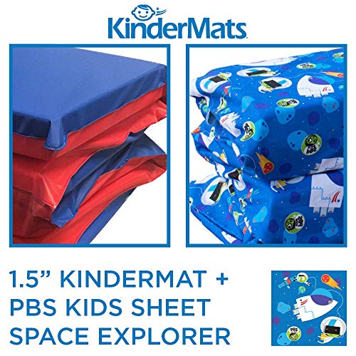 KinderMat 1.5" Thick + PBS Kids Kinderbundle - Washable Cover, Special Edition - Space Explorer - Regular, Sheet is 47" x 22", Value Bundle Great for Daycare & Family Households - color: Space Explorer Bundle 1.5 Inch