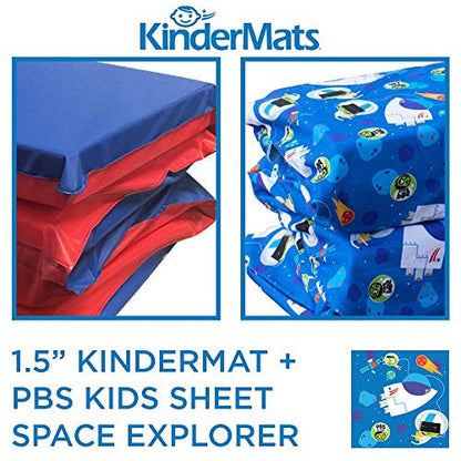 KinderMat 1.5" Thick + PBS Kids Kinderbundle - Washable Cover, Special Edition - Space Explorer - Regular, Sheet is 47" x 22", Value Bundle Great for Daycare & Family Households - color: Space Explorer Bundle 1.5 Inch