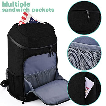 BAGLHER Lightweight Insulated Cooler Backpack - 30 Cans, Leak-Proof for Lunch, Picnic, Hiking, Camping Trips - color: black-plus