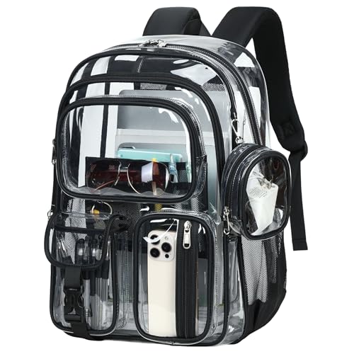 Clear Backpack for School,18 Inch Extra Large Heavy Duty Bookbag for Girls and Boys,Durable See Through PVC Transparent School Backpack for Travel(Black) - color: Black