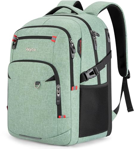 40L Expandable Laptop Backpack, Anti-thief Travel Backpack, Airline Approved Business Waterproof Carry on Luggage, Fits 15.6" Laptop for Men Women - color: Green, size: 15.6 inches
