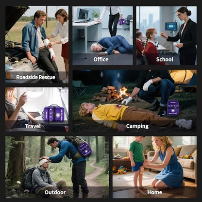 520 Pieces Premium First Aid Kit - Large Emergency Medical Kit for Survival, Car, Home, Travel, Camping, Backpack, Hiking, School (Purple) - color: Purple