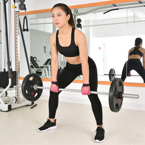 Mealah Men & Women Breathable Workout-Glove - UV Protection Fingerless Gym Gloves for Fitness Rowing Cycling - color: Pink