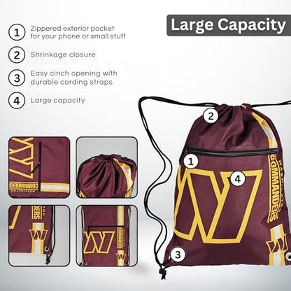 FOCO Washington Commanders NFL Drawstring Backpack with Zippered Pocket — Officially Licensed, Cordura Nylon - color: Washington Commanders