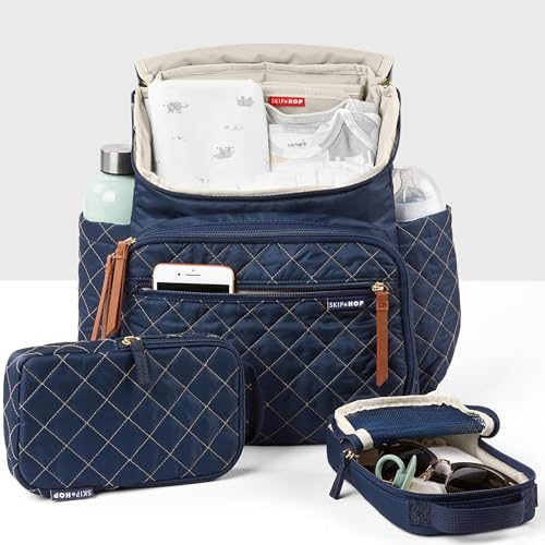 Skip Hop Diaper Bag Backpack: Forma, Multi-Function Baby Travel Bag with Changing Pad & Stroller Attachment, Navy - color: Navy