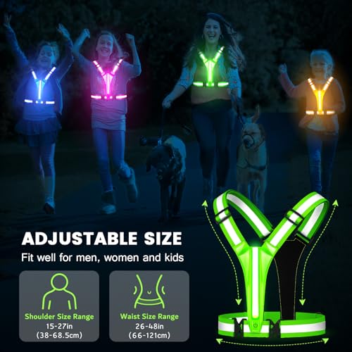 Fokia Kunbio LED Reflective Running Vest Gear,Light Up Vest Runners Night Walking USB Rechargeable,Up to 11hrs Light with Adjustable Waist/Shoulder for Women Men Kids - color: Green