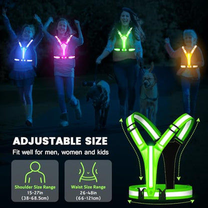 Fokia Kunbio LED Reflective Running Vest Gear,Light Up Vest Runners Night Walking USB Rechargeable,Up to 11hrs Light with Adjustable Waist/Shoulder for Women Men Kids - color: Green