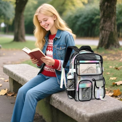 Clear Backpacks for School, Clear Backpack Heavy Duty Stadium Approved, TPU Waterproof See Through Backpack with Reflective Strips, Large clear Backbag for Travel, Work, Concerts, Girls & Boys