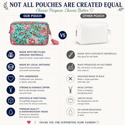 Huar Travel Makeup Bag- Large Capacity Cosmetic Bags for Women - color: Green & Pink Floral