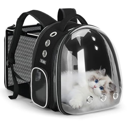 Lekereise Cat Backpack Carrier, Expandable Large Space Cat Bubble Backpack for Kitty Small Dog up to 18lbs, Transparent Pet Carrier for Travel, Hiking - color: Black
