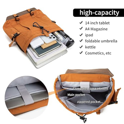 HUARIPOLY Outdoor Backpack Lightweight Waterproof Leisure Day Bag Multi functional Travel Bag Pulling Rope Bag ﻿ - color: Orange