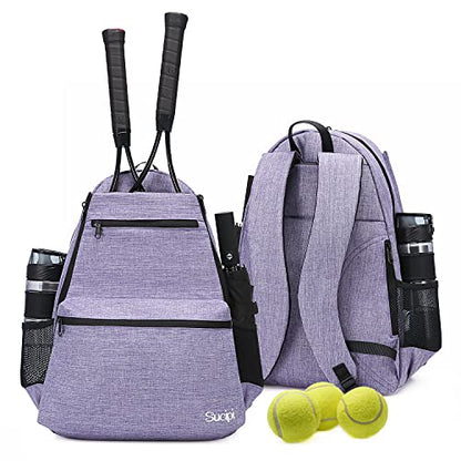 Sucipi Tennis Bag Professional Tennis Backpack for Men and Women Racket Bags Holds 2 Rackets with Ventilated Shoe Compartment - color: Purple