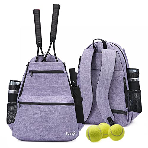 Sucipi Tennis Bag Professional Tennis Backpack for Men and Women Racket Bags Holds 2 Rackets with Ventilated Shoe Compartment - color: Purple