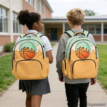 Suobstales Basketball Ice Cream Drip Print Kids Backpack 17 Inch Lightweight School Bag for Boys Girls, Multi-Pocket Travel Laptop Backpack Bookbag with Front Pocket for Elementary Middle School - color: Basketball Ice Cream Drip 1