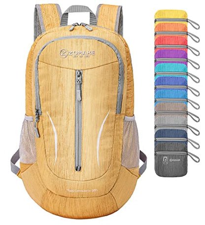 ZOMAKE 25L Ultra Lightweight Packable Backpack, Foldable Hiking Backpacks Water Resistant Small Folding Daypack for Travel(Muddy Yellow) - color: Muddy Yellow
