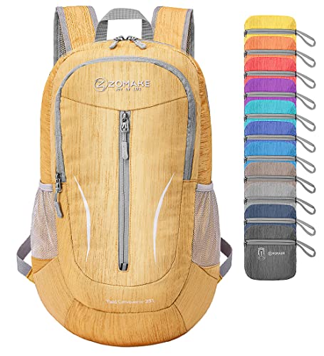 ZOMAKE 25L Ultra Lightweight Packable Backpack, Foldable Hiking Backpacks Water Resistant Small Folding Daypack for Travel(Muddy Yellow) - color: Muddy Yellow