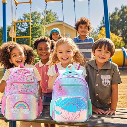 RHCPFOVR Kids Backpack for Girls - Girls Backpack 3-8 Ages Mermaid for Kids 15 Inch School Bookbag for Kindergarten Elementary School Bookbag for Girl 1st 2nd Grade - style: Blue Mermaid Scale