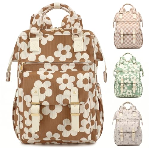 Corduroy Laptop Backpack for Women 15.6 Inch Stylish College School Bookbag, Business Work & Travel Computer Backpacks (Large Floral Brown) - color: Corduroy Large Floral Brown