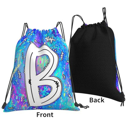 Drawstring Backpack Bag Sport Gym Sackpack Initial Blue Draw String Cinch Bags Bulk String Backpack Storage Bag for Women Men Letters B - color: Letters B