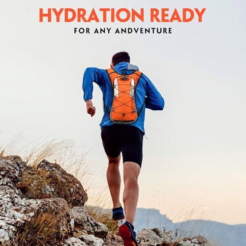 Sadnyy 2 Pcs Hydration Backpack Hiking Water Backpack for 2l Waterbag(Waterbag Not Included), Reflective Lightweight Cycling Daypack with Helmet Net Bag for Biking, Running, Skiing - color: Orange, Black