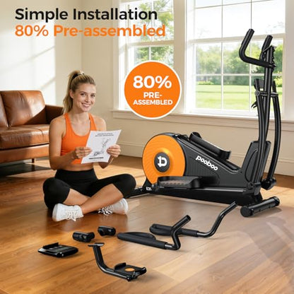 pooboo Elliptical Machine, Elliptical Exercise Machine with 16-Level Resistance&Quiet Magnetic Driving System, Elliptical Machine for Home with LCD Monitor - color: 16IN-Stride Orange