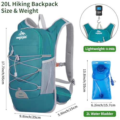 Hydration Backpack with 2L Water Bladder - 20L Water Backpack for Hiking, Cycling, Running, Biking, Lightweight Hiking Pack Bag for Women & Men with Trekking Pole Holders - color: blue with 2L water bladder