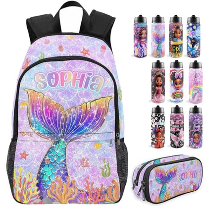 M YESCUSTOM Back to School Custom Backpack For Kids, Personalized Backpacks For Girls, Customized Name Backpacks, Custom Mermaid Tail Print Bookbag Set Gifts for Daughter Granddaughter - color: D09