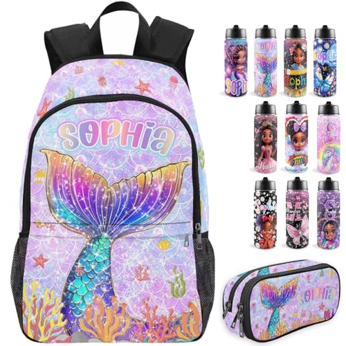 M YESCUSTOM Back to School Custom Backpack For Kids, Personalized Backpacks For Girls, Customized Name Backpacks, Custom Mermaid Tail Print Bookbag Set Gifts for Daughter Granddaughter - color: D09
