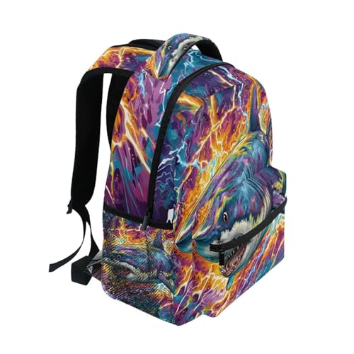 susiyo Colorful Lightnbing Shark School Backpack Bookbag Lightweight College Back Pack Travel Camping Casual Daypack for Teens Girls Boys Women Men - color: Colorful Lightnbing Shark