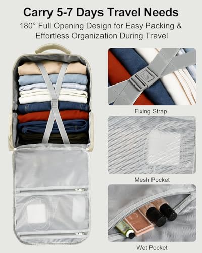 Travel Backpack for Women & Men, Carry On Personal Item Bag Flight Approved, Large Waterproof Laptop Backpack for Travel, Overnight, College & Commuting Beige - color: Beige