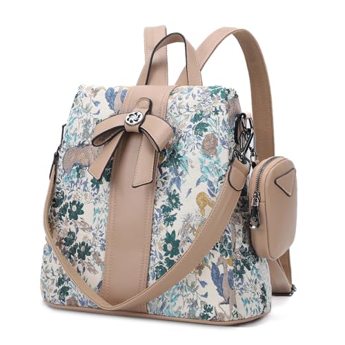 ZOCAI Backpack Purse for Women Fashion Backpack Purses PU Leather Daypacks Anti-Theft Shoulder Bag Satchel Purse - color: X-forest Life-apricot
