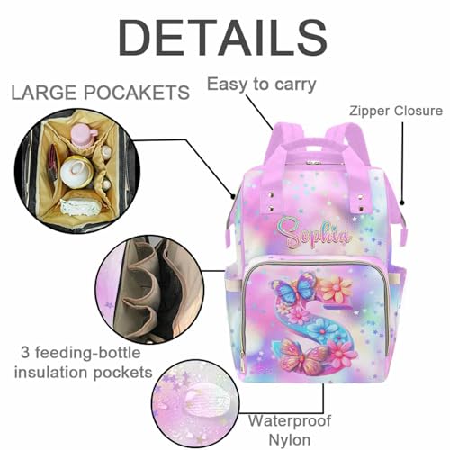 MyPupSocks Custom Butterfly Floral Diaper Bag Backpack for Mom, Daughter & Granddaughter | Adorable Personalized Mommy Daypack, Perfect Mother’s Day Nappy Bag Gift - color: Style 10