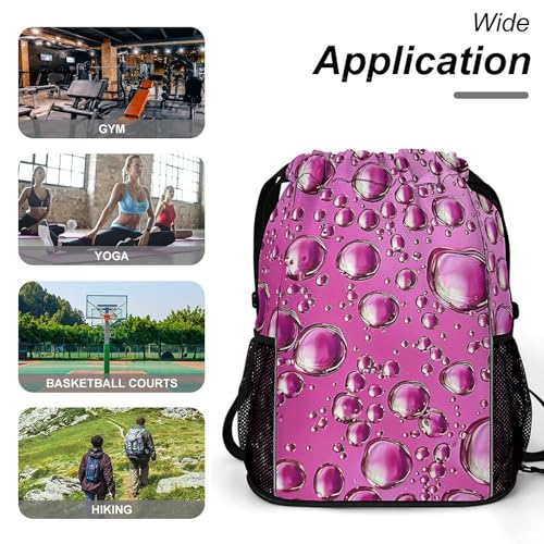 Drawstring Gym Backpack with Shoe Compartment And Wet Pocket, 28L Lightweight Waterproof Peach Water Droplets Sports Backpack for Workout Swim Beach Travel String Bag for Men Women