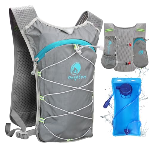 Lightweight Hydration Backpack with 2L Water Bladder for Men Women, Small Water Backpacks Running Vest for Hiking - color: Grey
