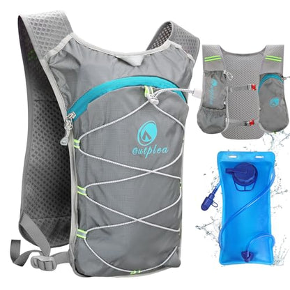 Lightweight Hydration Backpack with 2L Water Bladder for Men Women, Small Water Backpacks Running Vest for Hiking - color: Grey