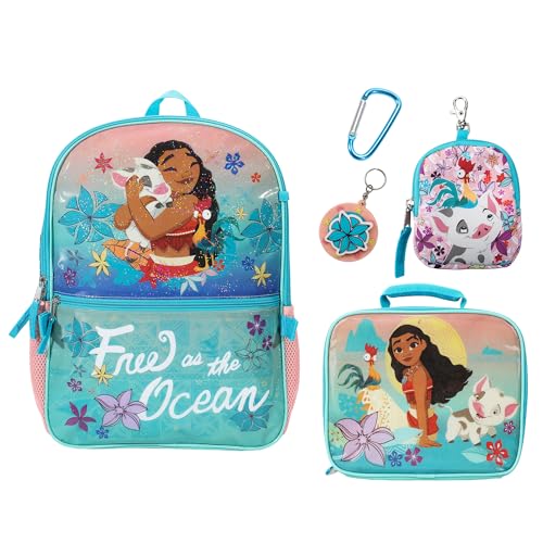 BIOWORLD Girls Moana Tropica Kids 5-Piece School Backpack (Little Kid/Big Kid) Blue One Size